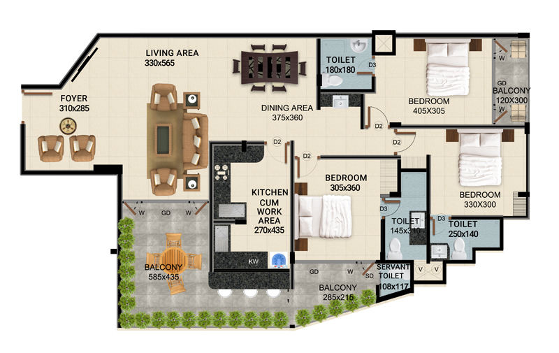 ClaySys Heights Kakkanad - Type A Apartment Floor Plan