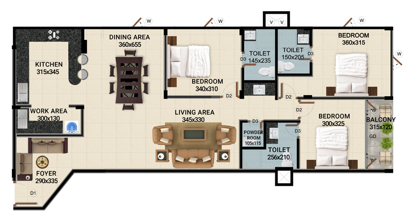 ClaySys Heights Kakkanad - Type B Apartment Floor Plan