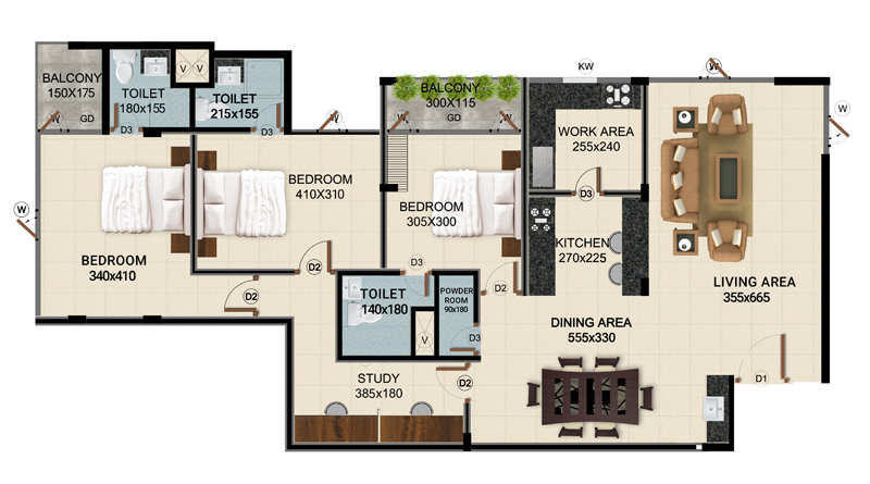 ClaySys Heights Kakkanad - Type C Apartment Floor Plan