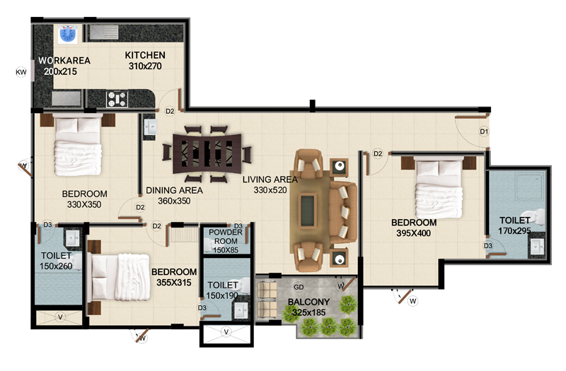 ClaySys Heights Kakkanad - Type D Apartment Floor Plan