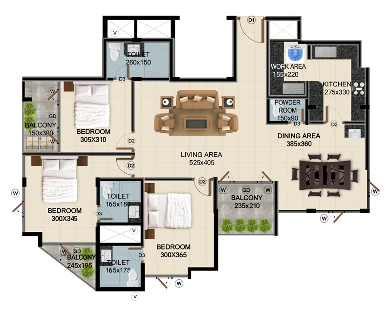 ClaySys Heights Kakkanad - Type E Apartment Floor Plan