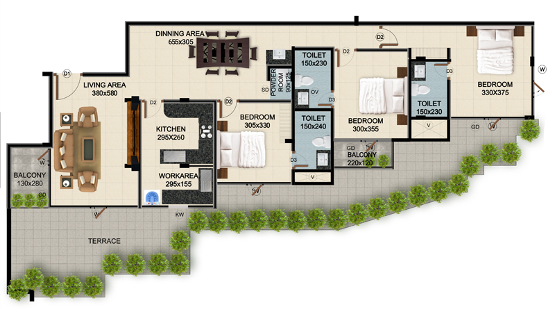 ClaySys Heights Kakkanad - Type F1 Apartment Floor Plan