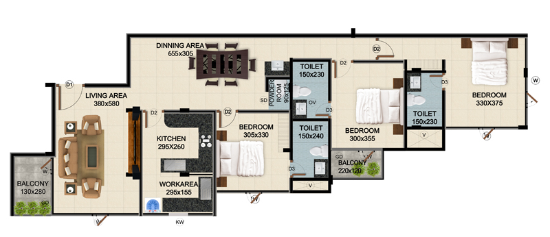 ClaySys Heights Kakkanad - Type F Apartment Floor Plan