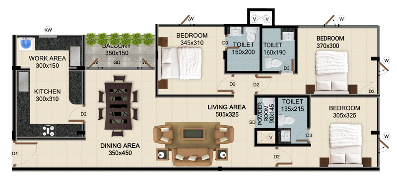 ClaySys Heights Kakkanad - Type G Apartment Floor Plan