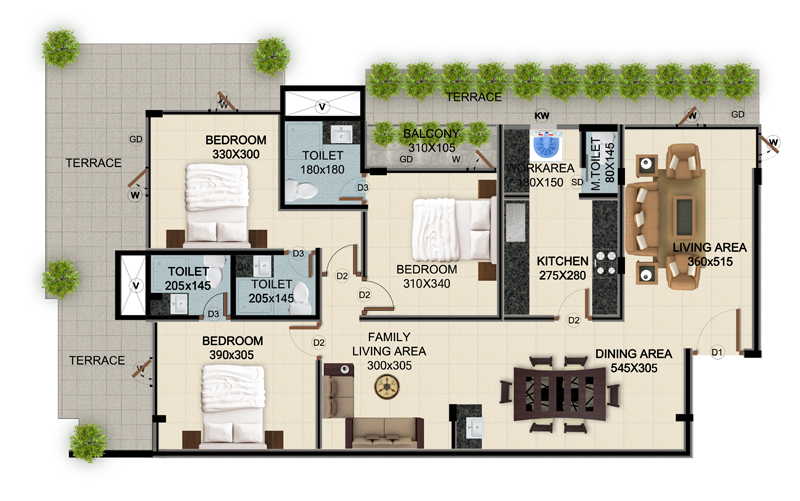 ClaySys Heights Kakkanad - Type H1 Apartment Floor Plan