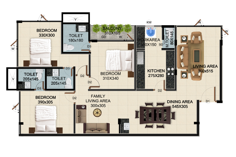 ClaySys Heights Kakkanad - Type H Apartment Floor Plan