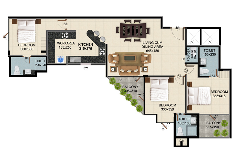 ClaySys Heights Kakkanad - Type I Apartment Floor Plan